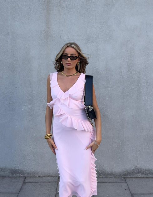 Khloe Ruffle Midaxi Dress - Pale-Pink